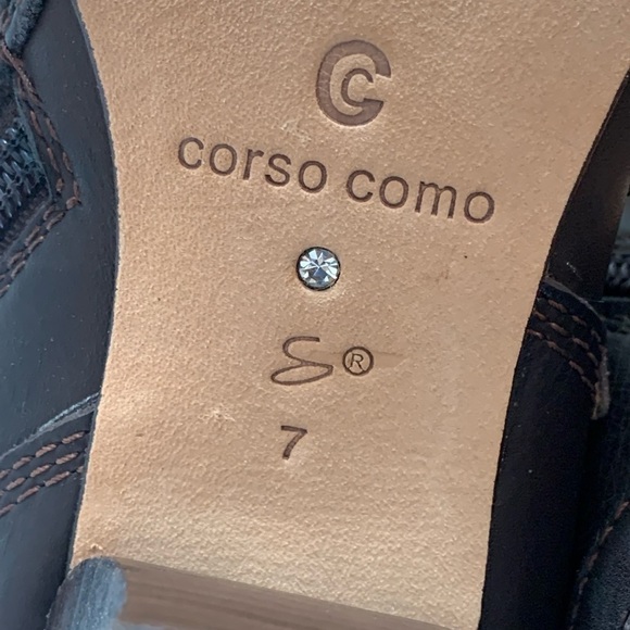 Corso Como | Leonor Brown Coffee Burnish Calf Wood Stack Heel Buckle Booties 7M - Picture 9 of 17